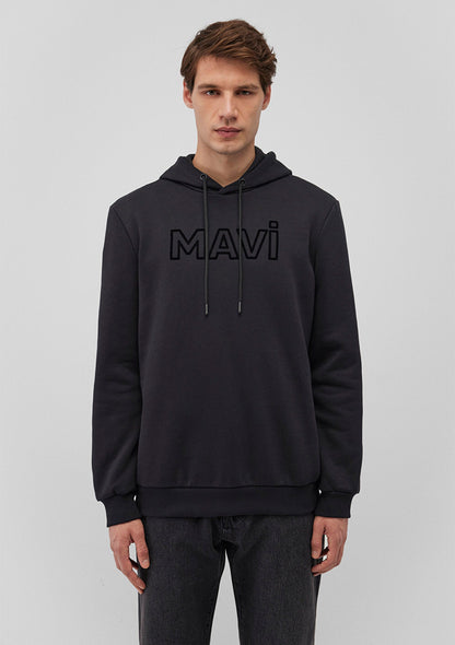 Mavi Logo Printed Hooded Black Sweatshirt
