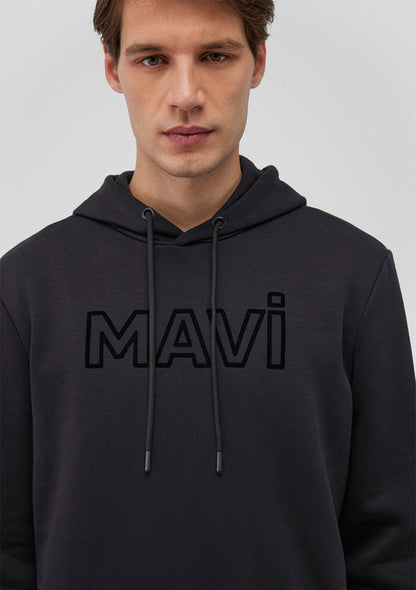 Mavi Logo Printed Hooded Black Sweatshirt