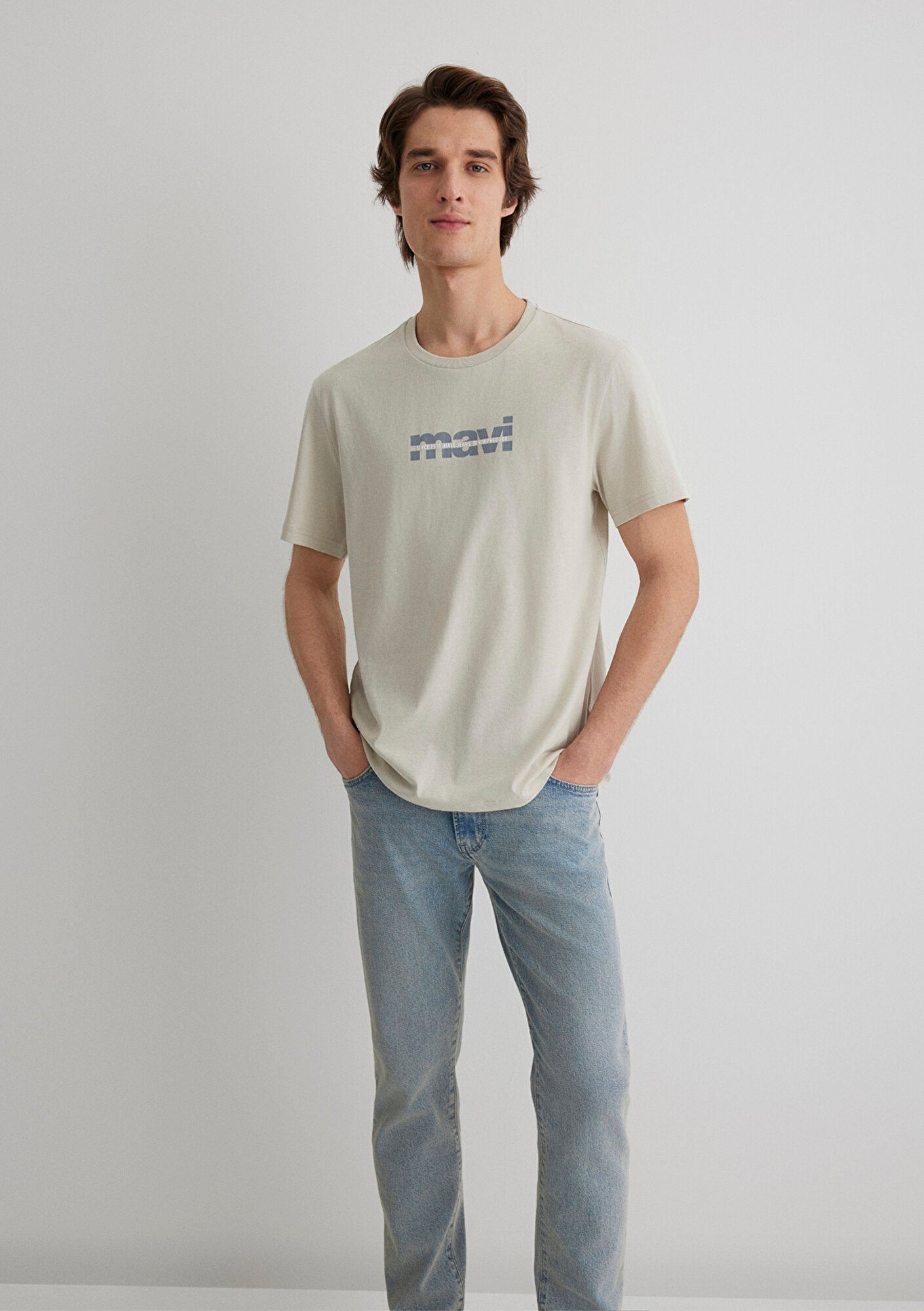 Mavi Logo Printed Grey Tee