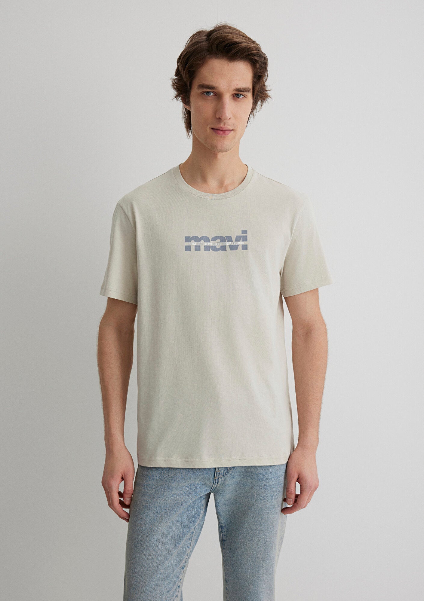 Mavi Logo Printed Grey Tee