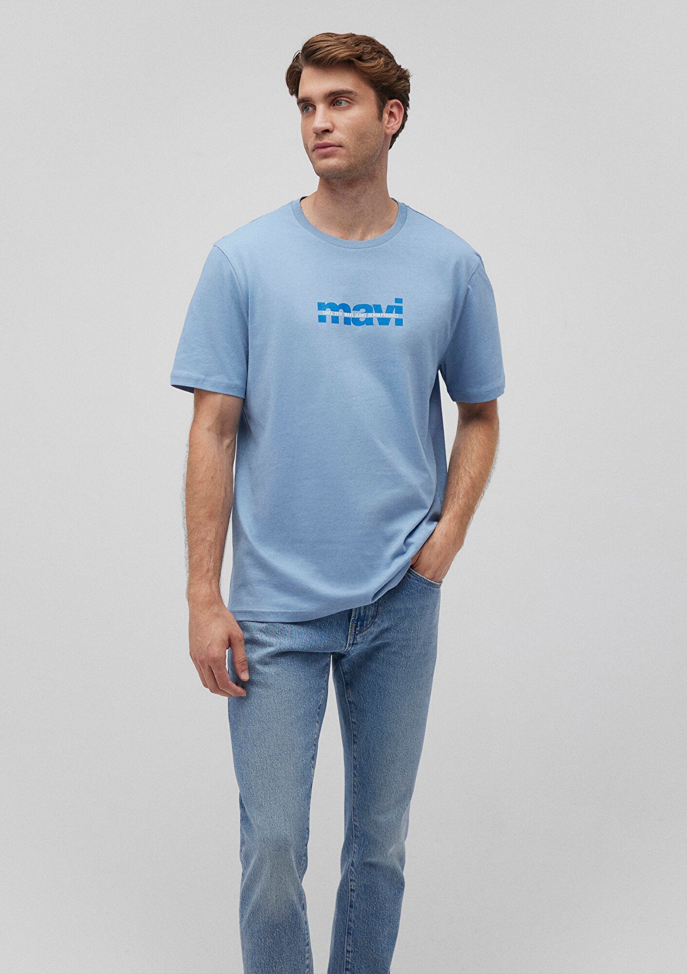 Mavi Logo Printed Blue Tee