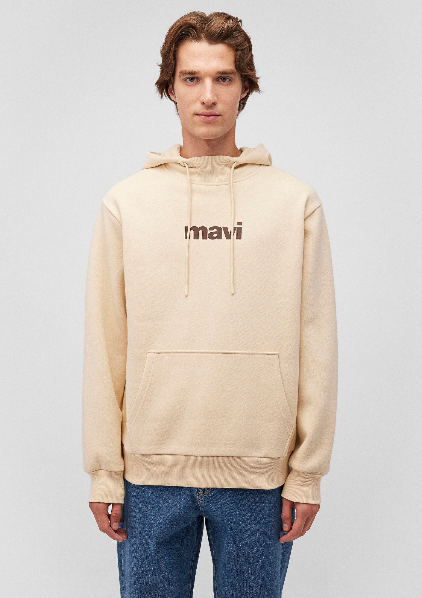 Mavi Logo Printed Hooded Beige Sweatshirt