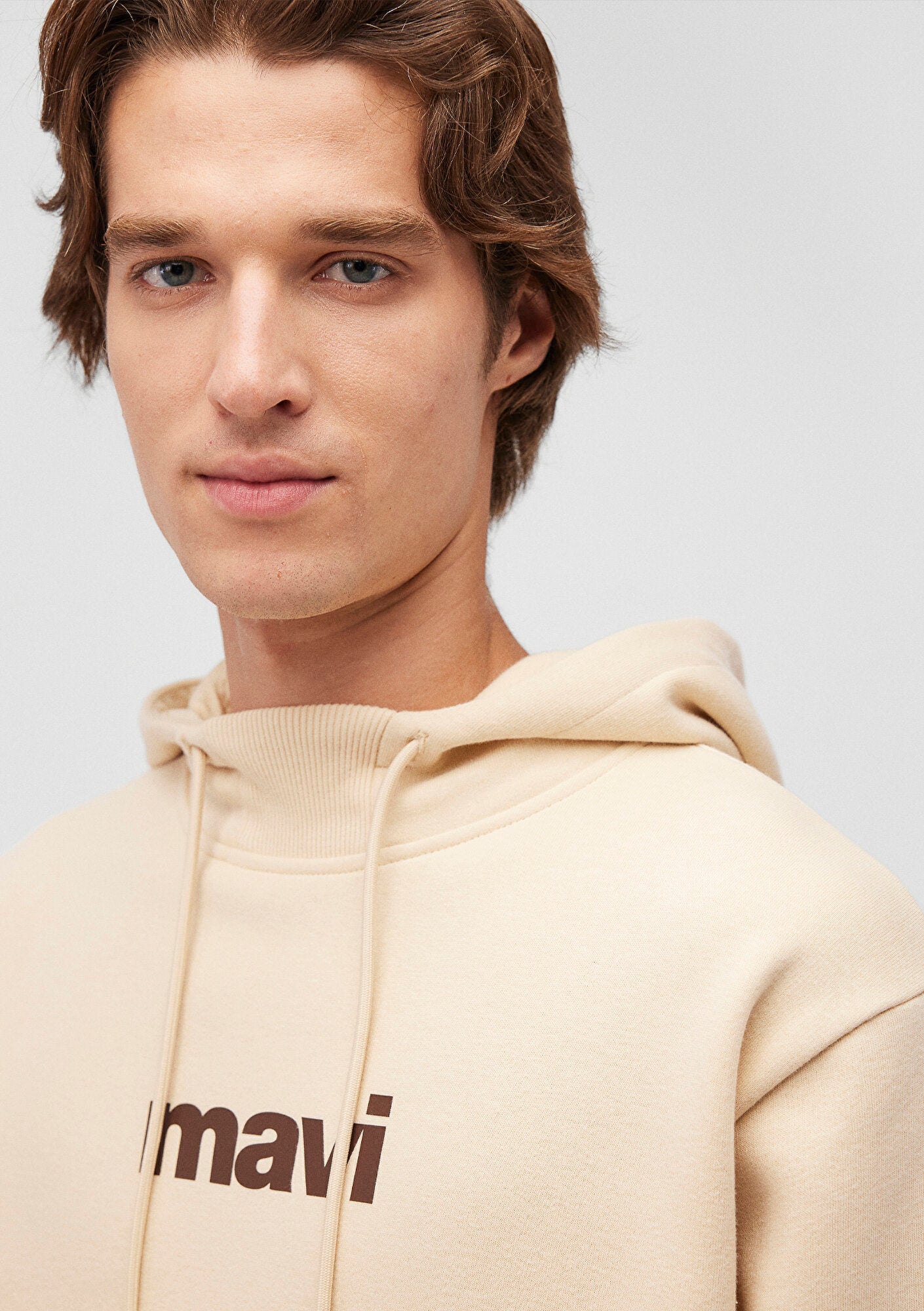 Mavi Logo Printed Hooded Beige Sweatshirt