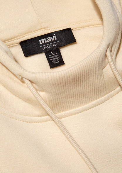 Mavi Logo Printed Hooded Beige Sweatshirt