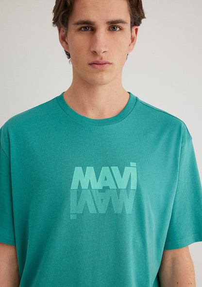 Mavi Logo Printed Green T-shirt