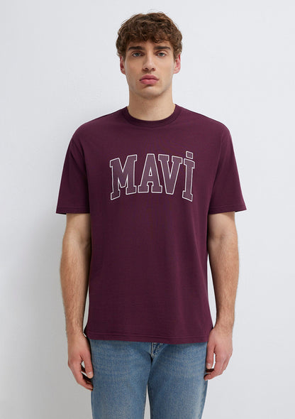 Mavi Logo Printed Burgundy T-Shirt