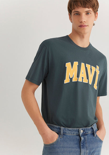 Blue Logo Printed Green T-Shirt