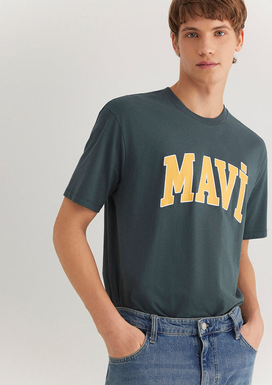 Blue Logo Printed Green T-Shirt