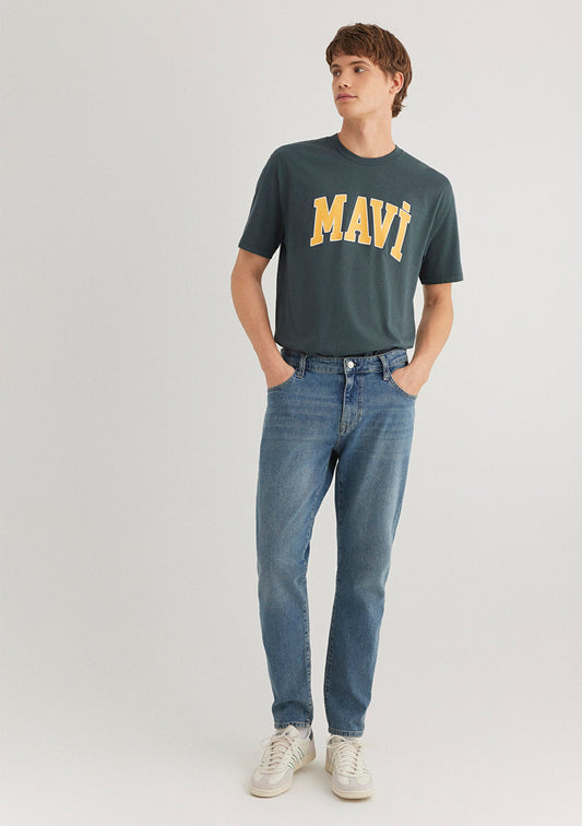 Blue Logo Printed Green T-Shirt