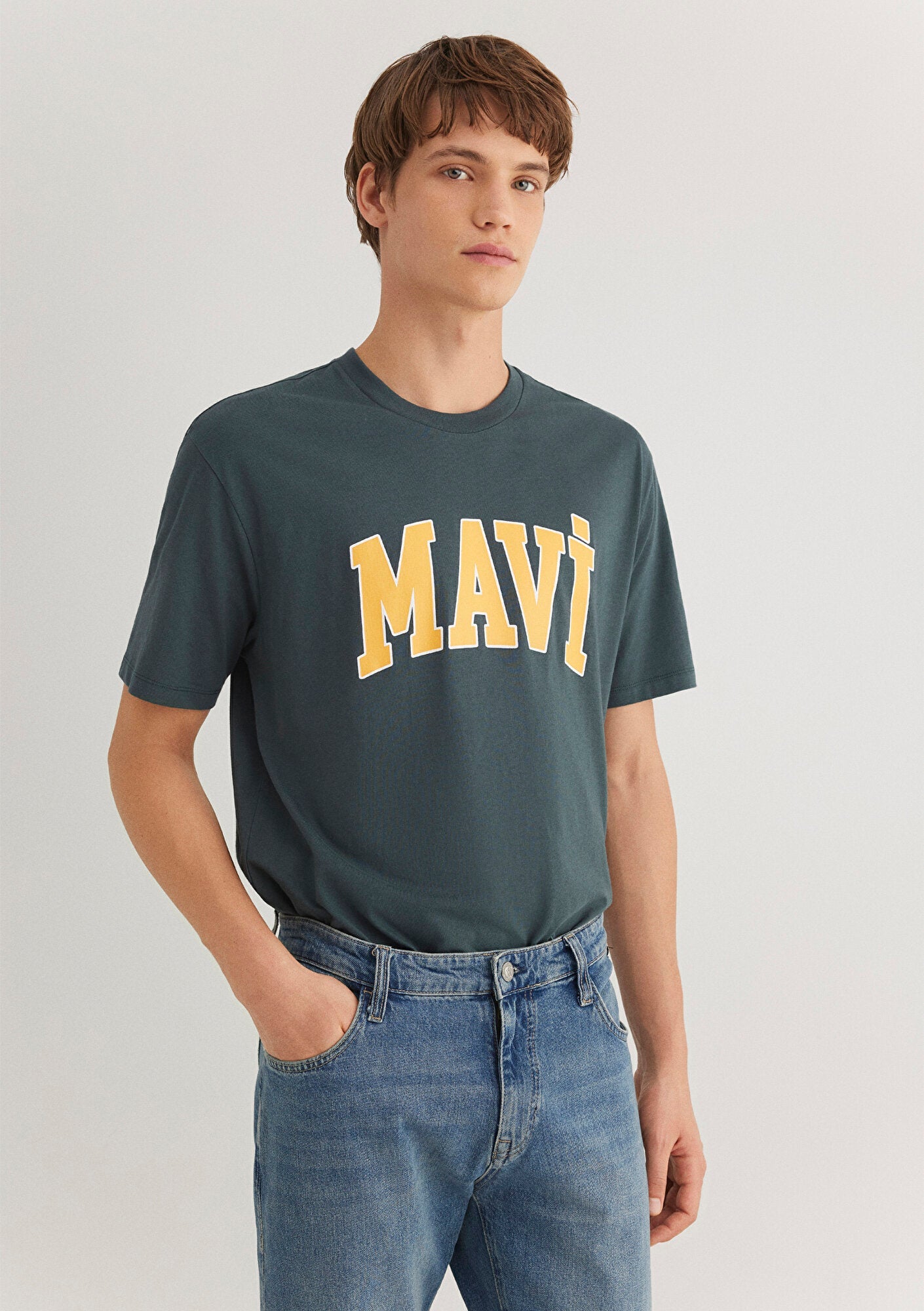 Blue Logo Printed Green T-Shirt