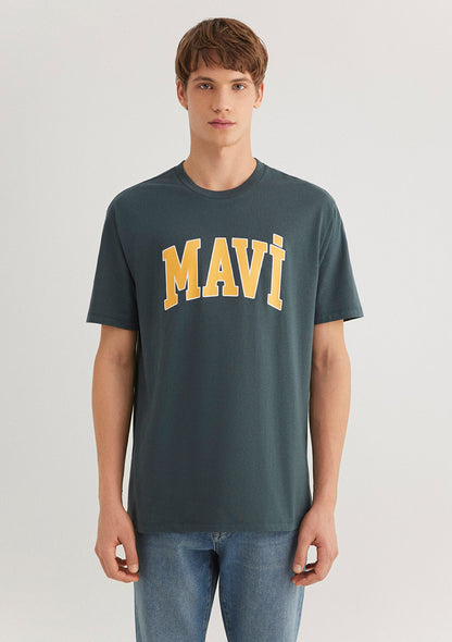 Blue Logo Printed Green T-Shirt