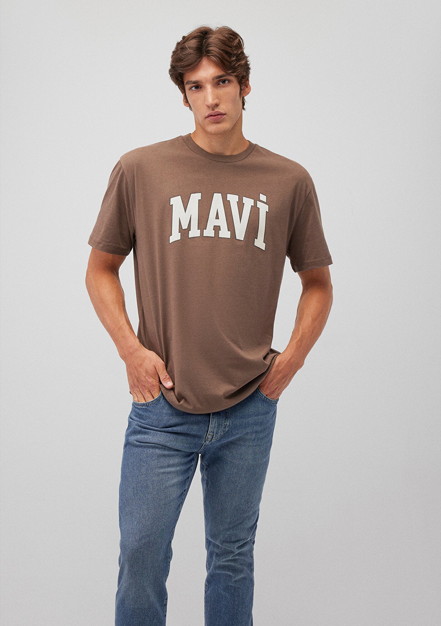 Mavi Logo Printed Brown T-Shirt