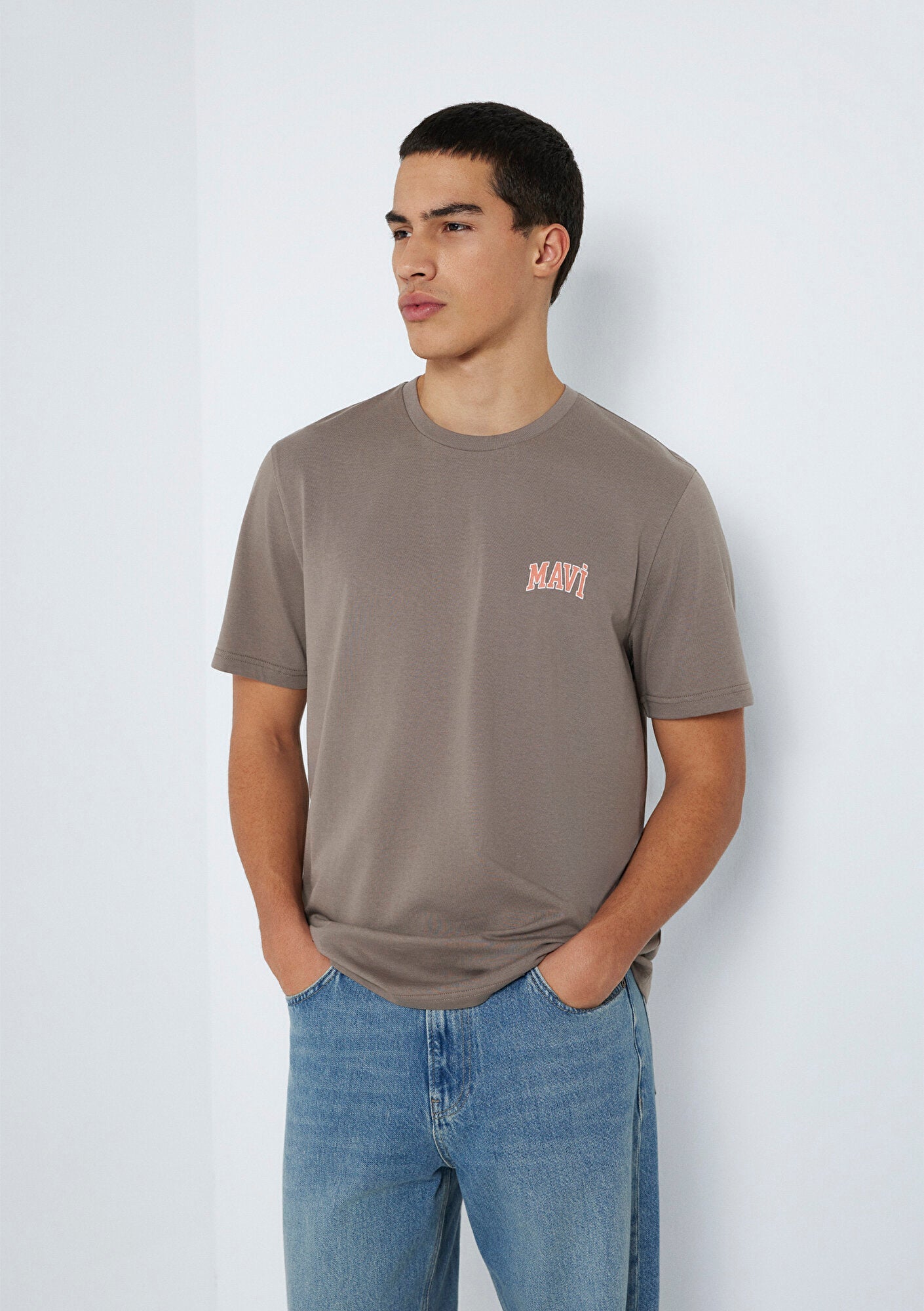 Mavi Logo Printed Brown T-Shirt
