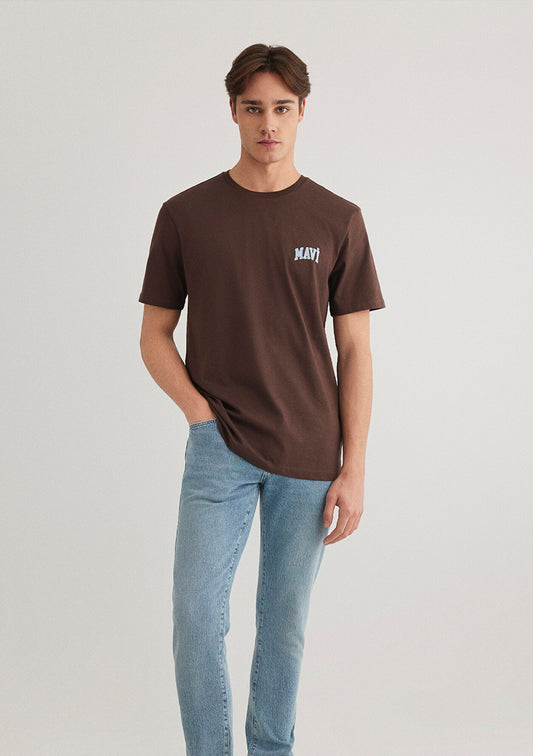 Mavi Logo Printed Brown T-Shirt