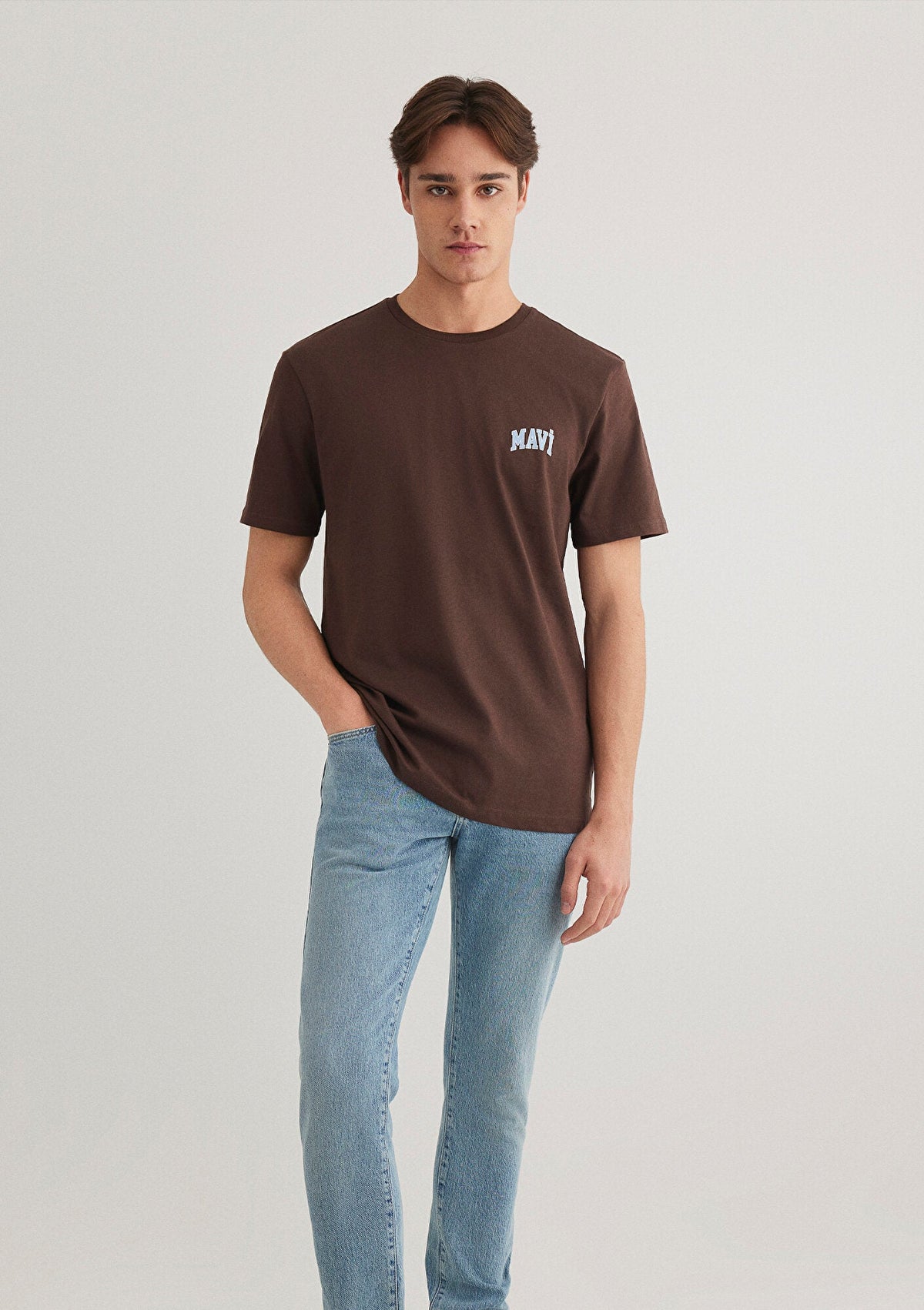 Mavi Logo Printed Brown T-Shirt