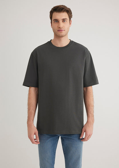 Logo Detailed Grey Basic T-Shirt
