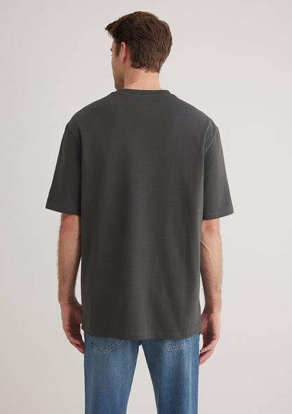 Logo Detailed Grey Basic T-Shirt