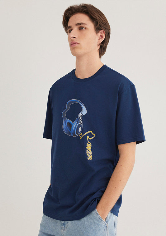 Printed Navy Blue T-Shirt