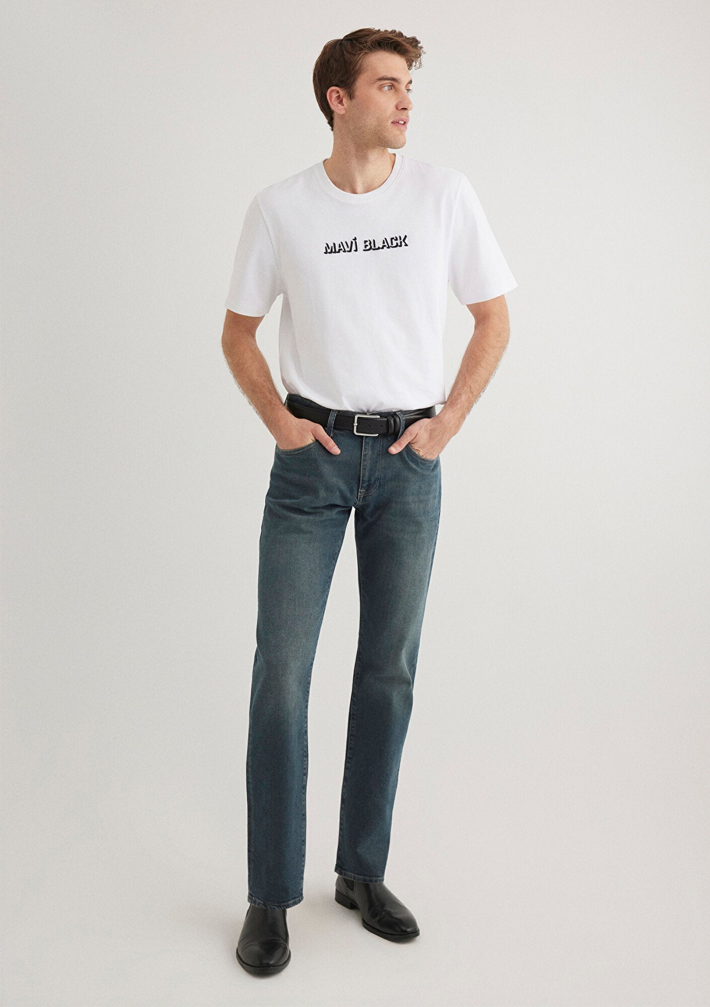 Mavi Black Printed White T-Shirt