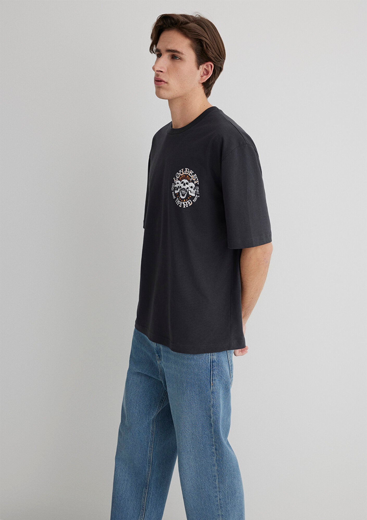 Skull Printed Anthracite T-Shirt