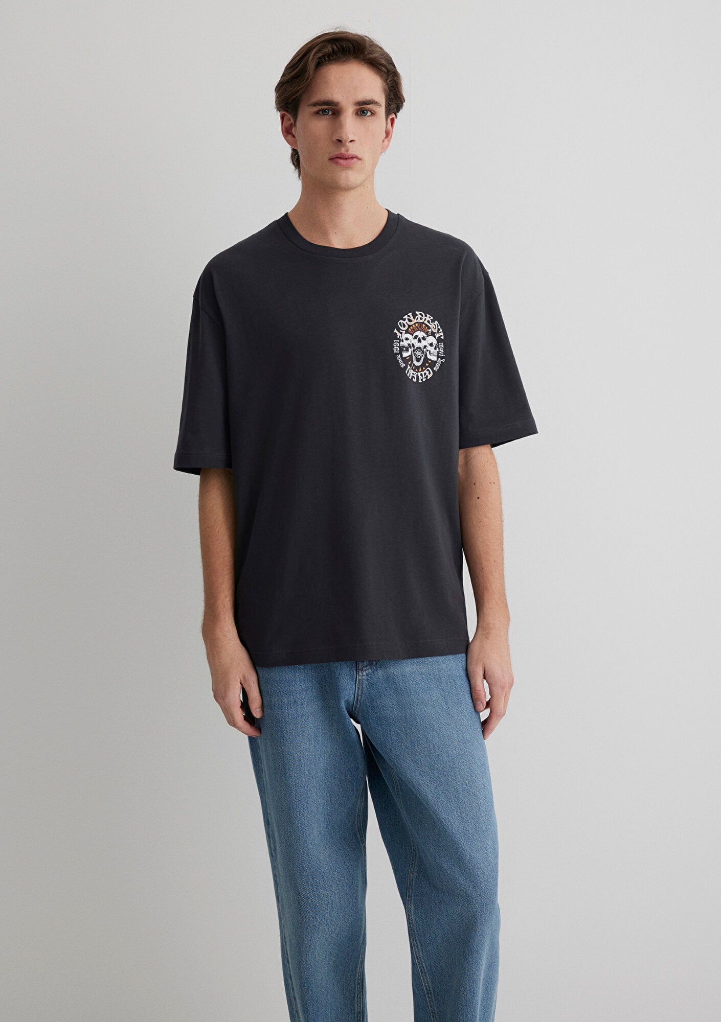 Skull Printed Anthracite T-Shirt