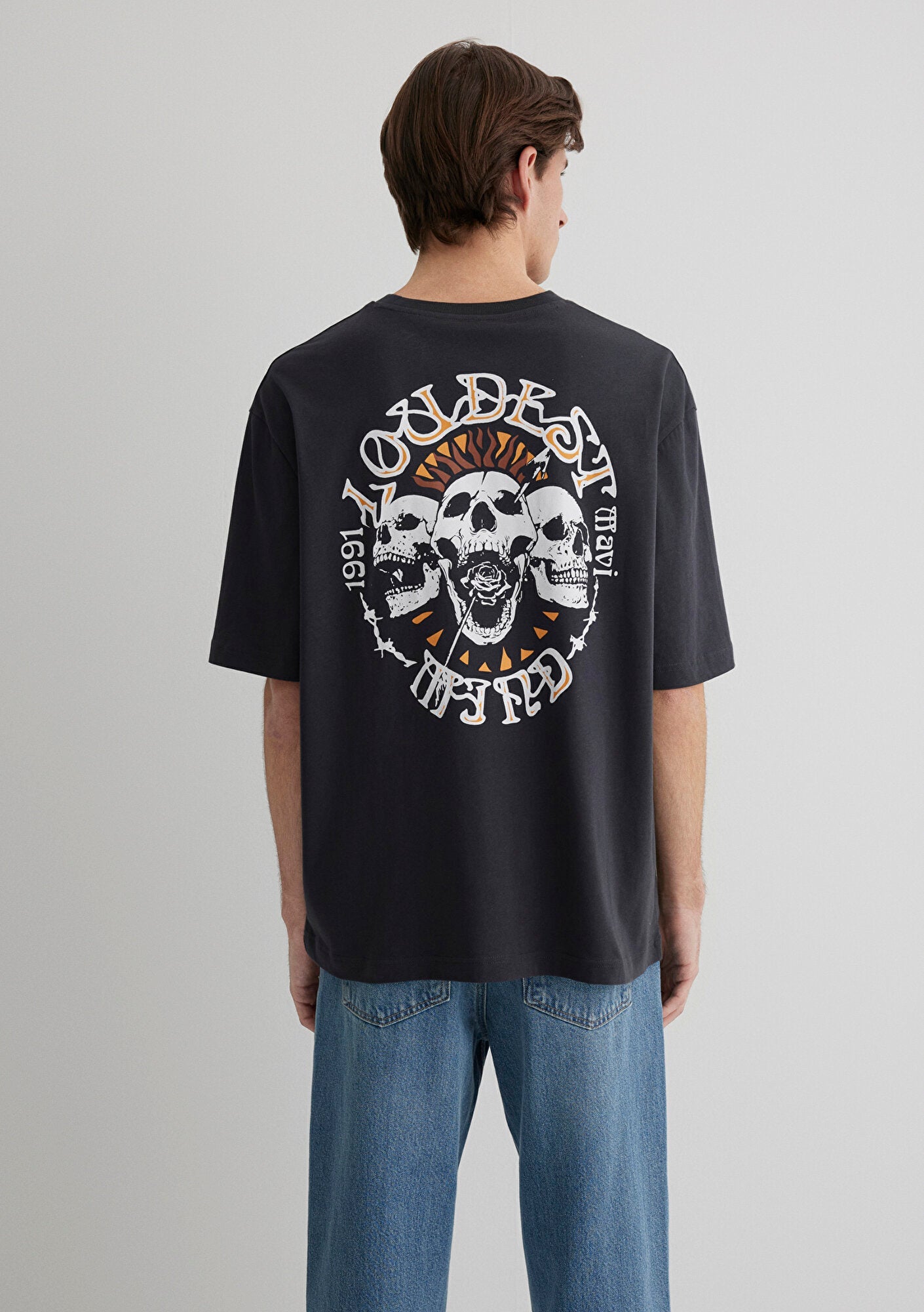 Skull Printed Anthracite T-Shirt