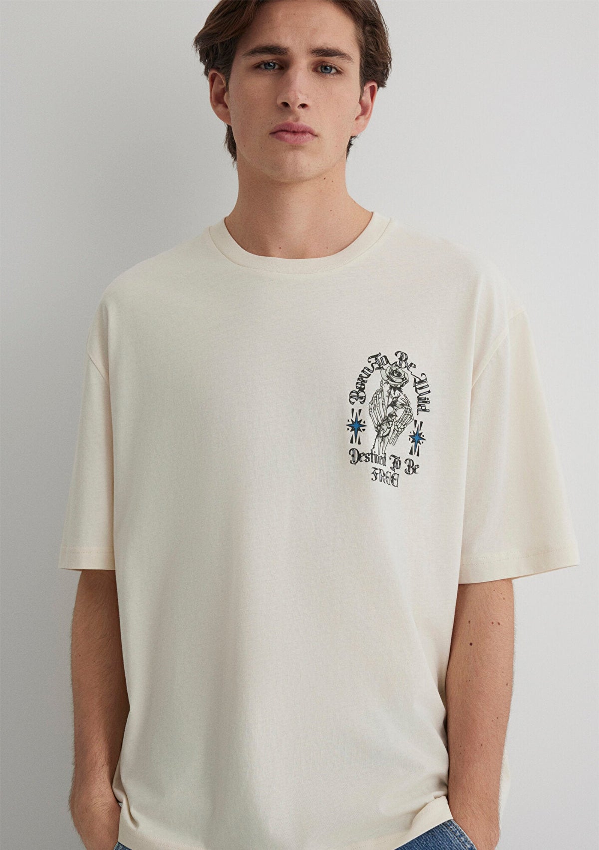 Skull Printed Ecru T-Shirt
