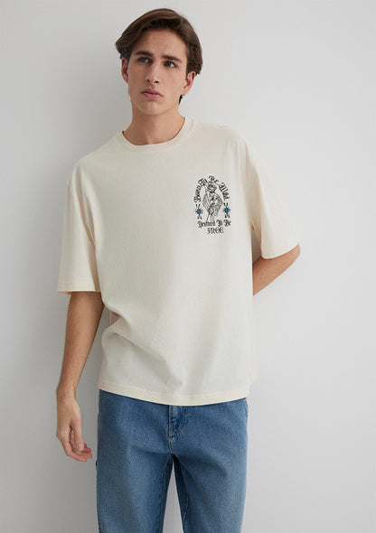 Skull Printed Ecru T-Shirt