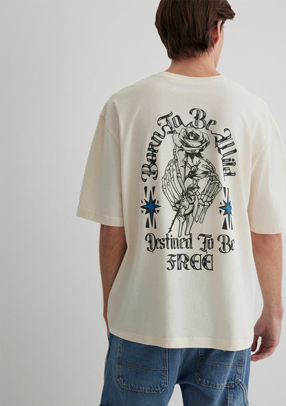 Skull Printed Ecru T-Shirt