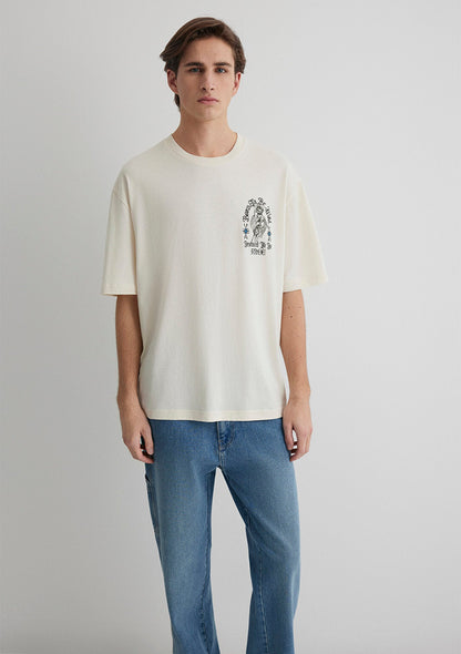 Skull Printed Ecru T-Shirt