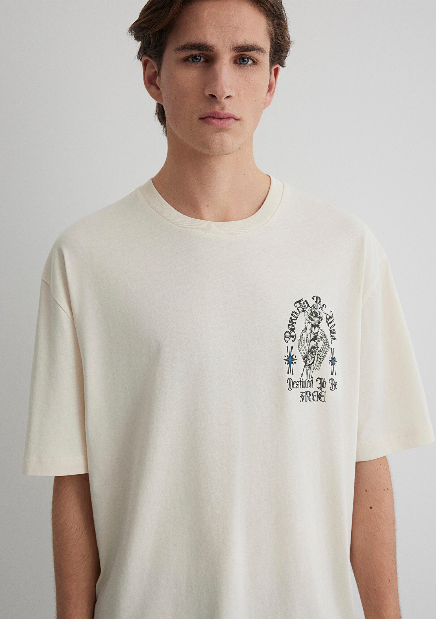 Skull Printed Ecru T-Shirt