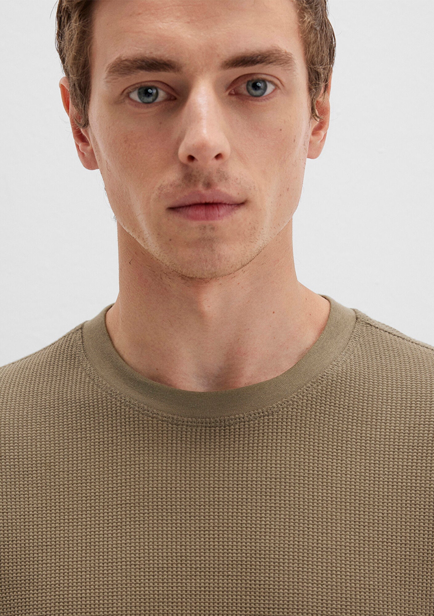 Khaki Textured Basic T-Shirt