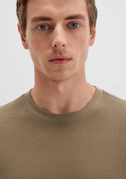 Khaki Textured Basic T-Shirt