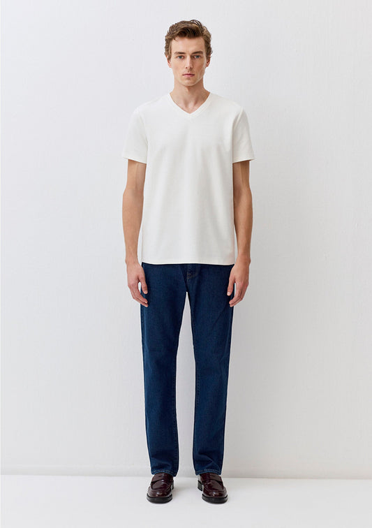 V Neck Ecru Basic T-Shirt