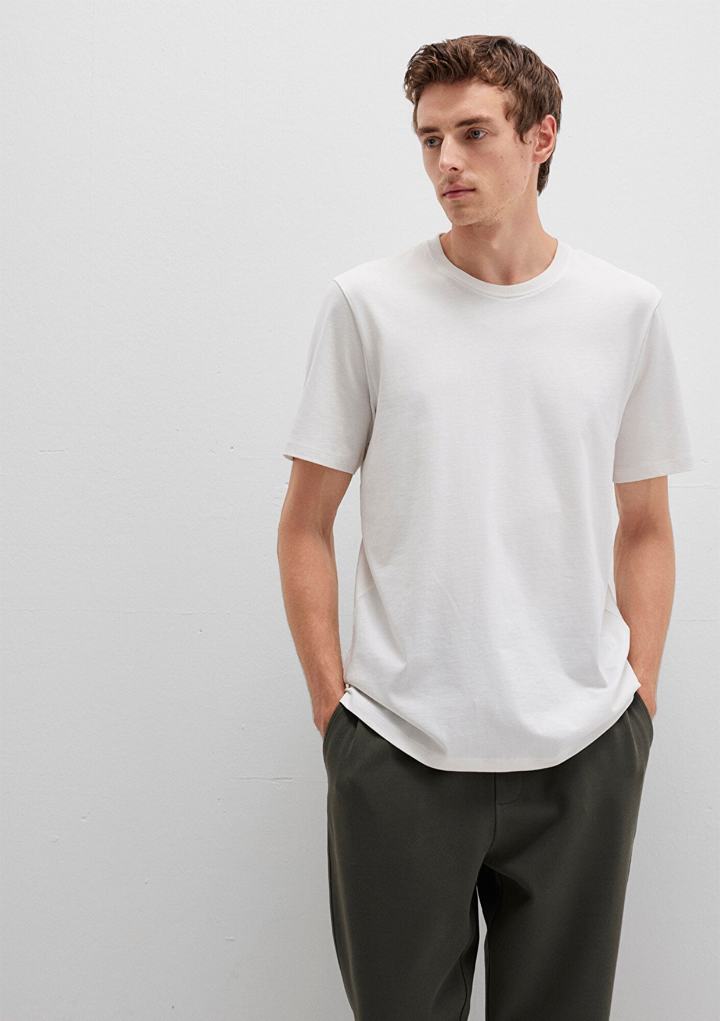Crew Neck Ecru Basic T-Shirt