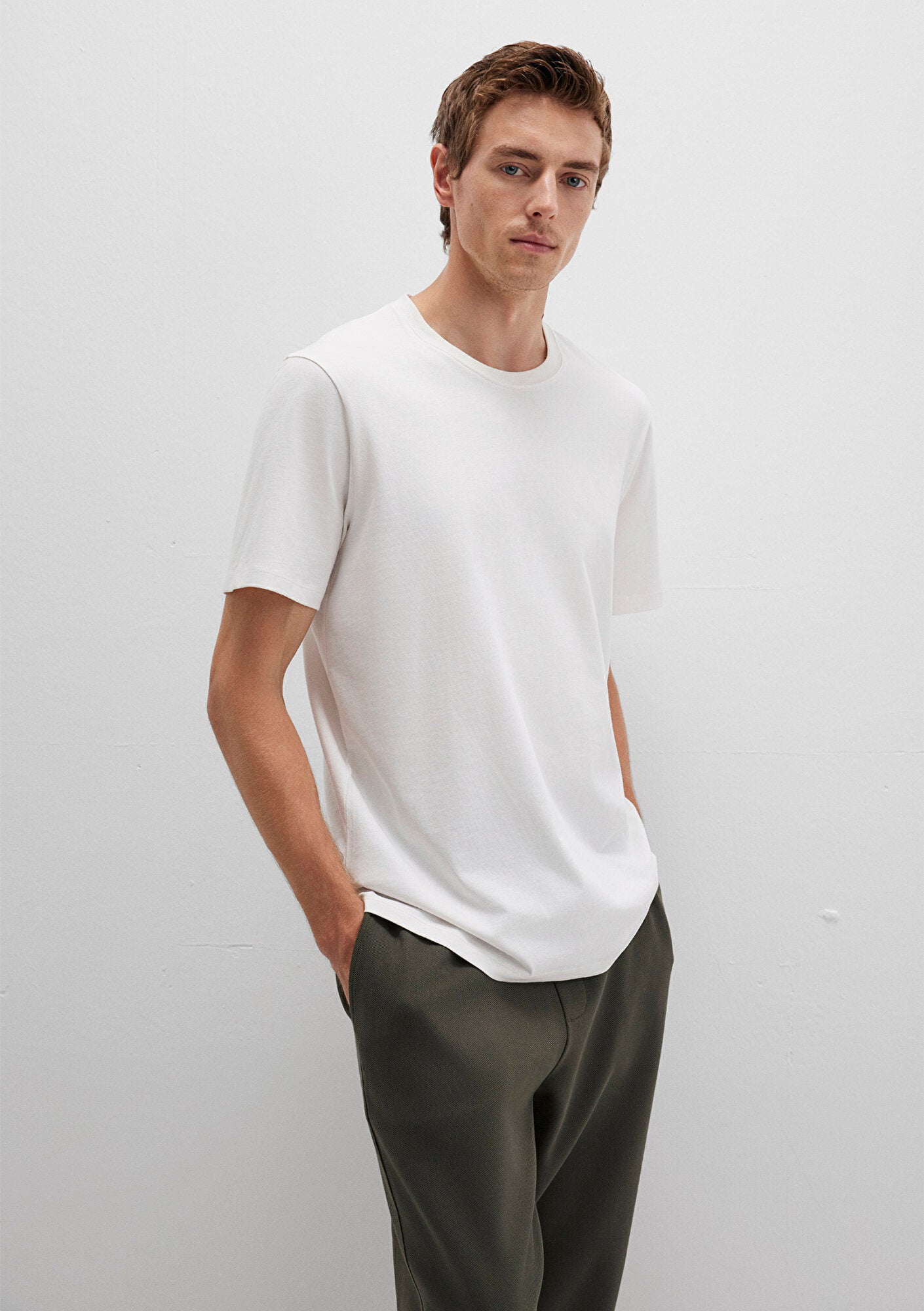 Crew Neck Ecru Basic T-Shirt