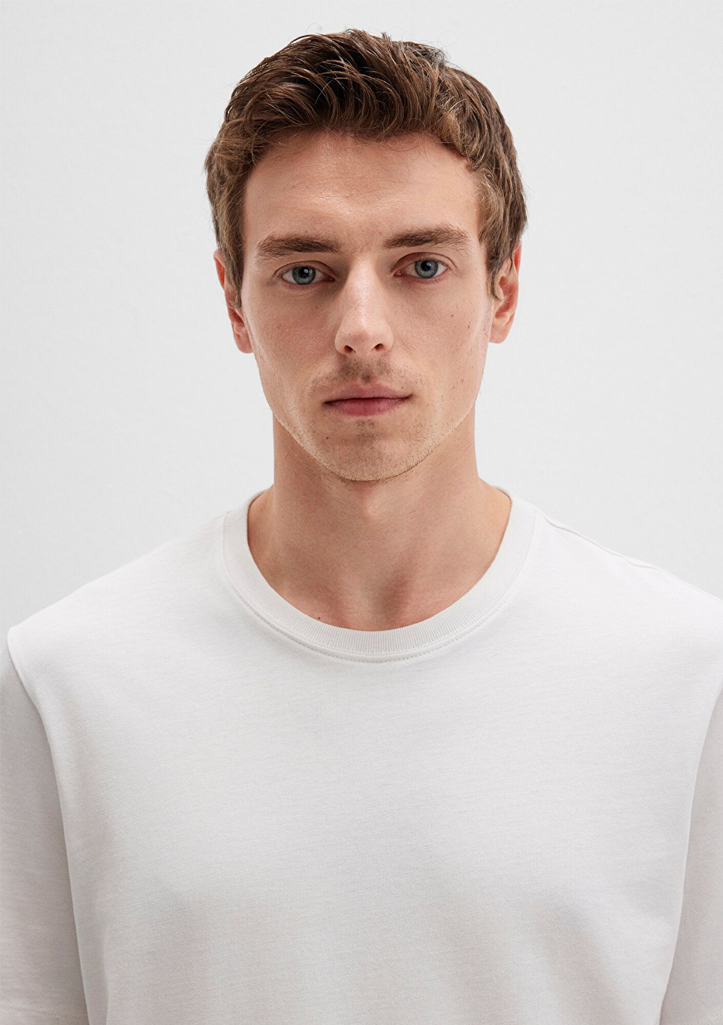 Crew Neck Ecru Basic T-Shirt