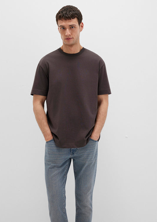 Crew Neck Brown Basic T-Shirt