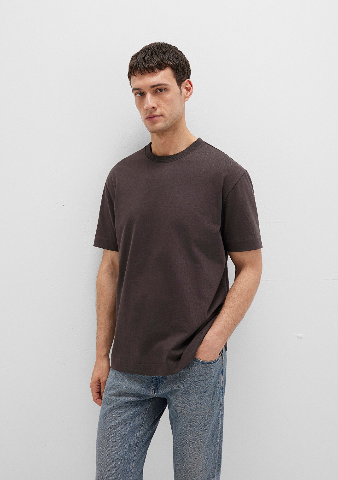 Crew Neck Brown Basic T-Shirt