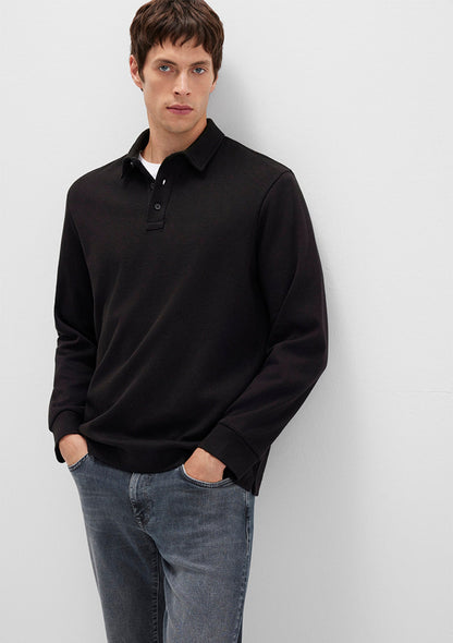 Button Detailed Black T-Shirt