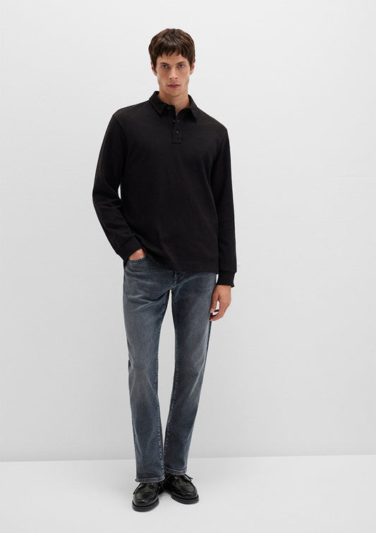 Button Detailed Black T-Shirt