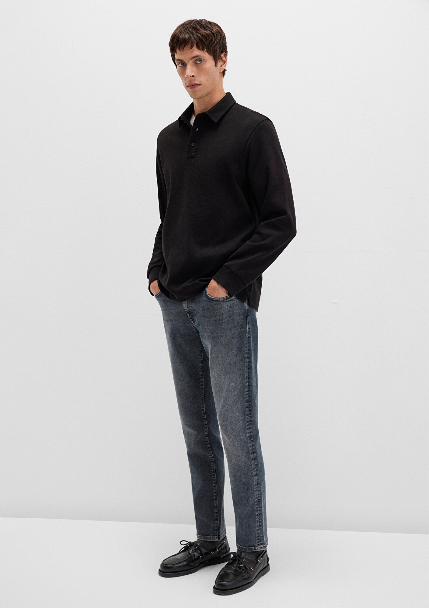 Button Detailed Black T-Shirt