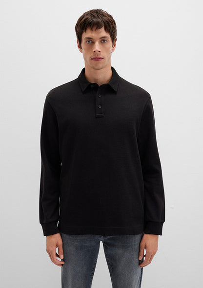 Button Detailed Black T-Shirt