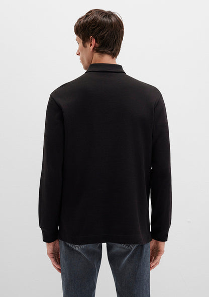 Button Detailed Black T-Shirt