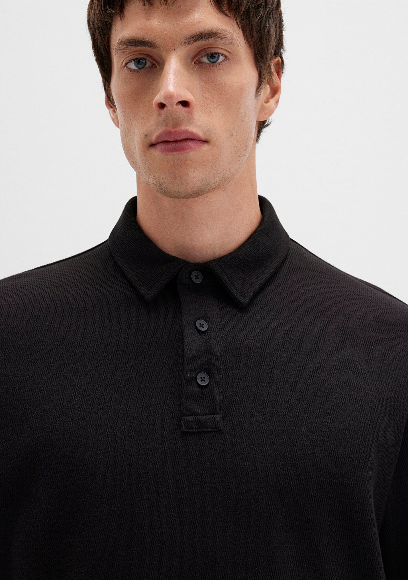 Button Detailed Black T-Shirt