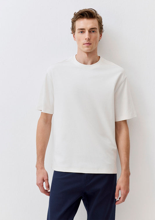 Crew Neck Ecru Basic T-Shirt