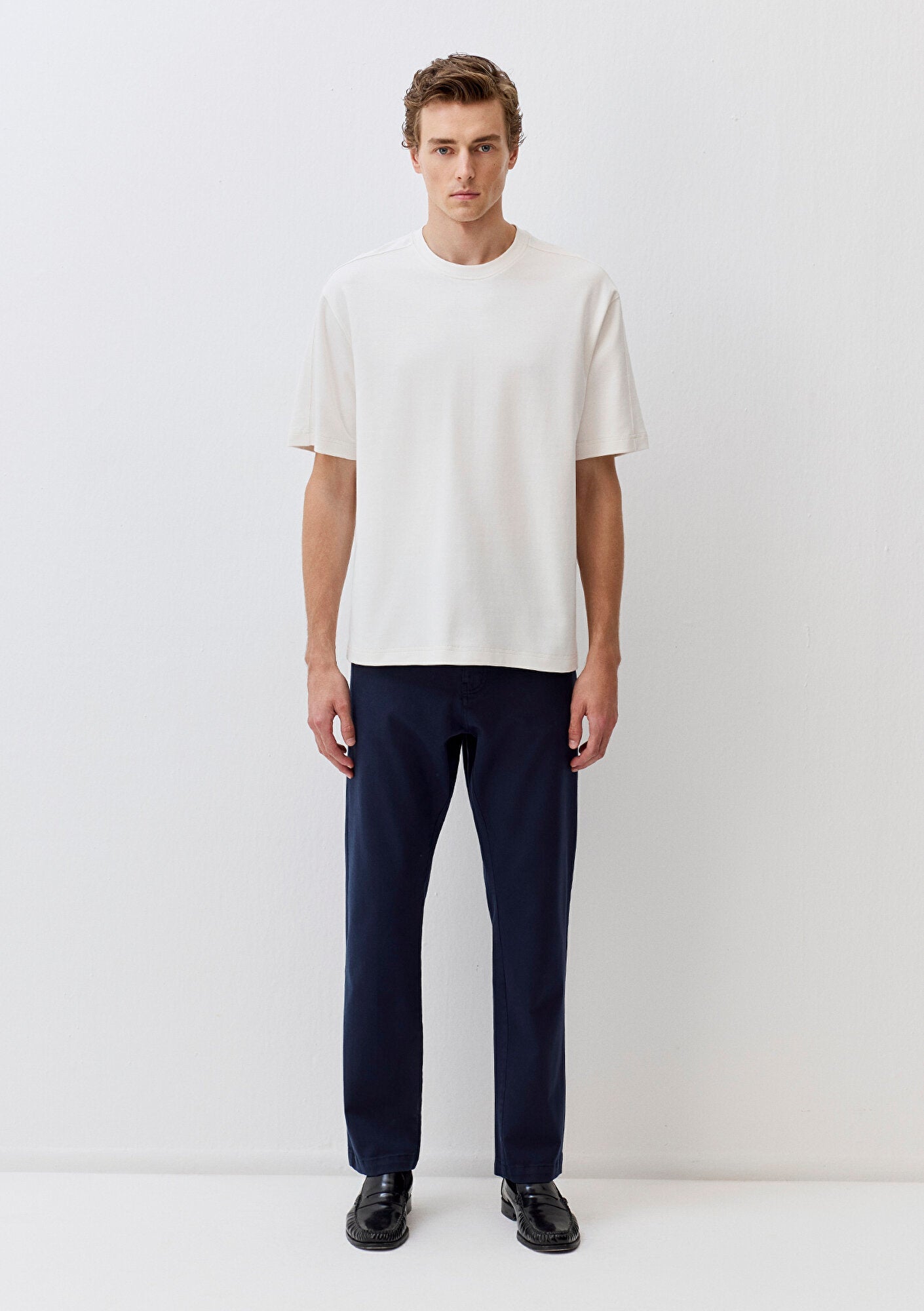 Crew Neck Ecru Basic T-Shirt