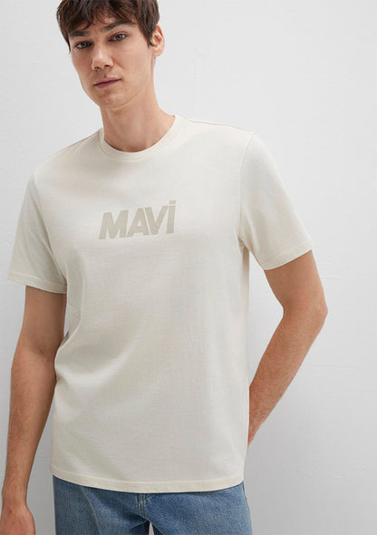 Mavi Logo Printed Beige T-Shirt