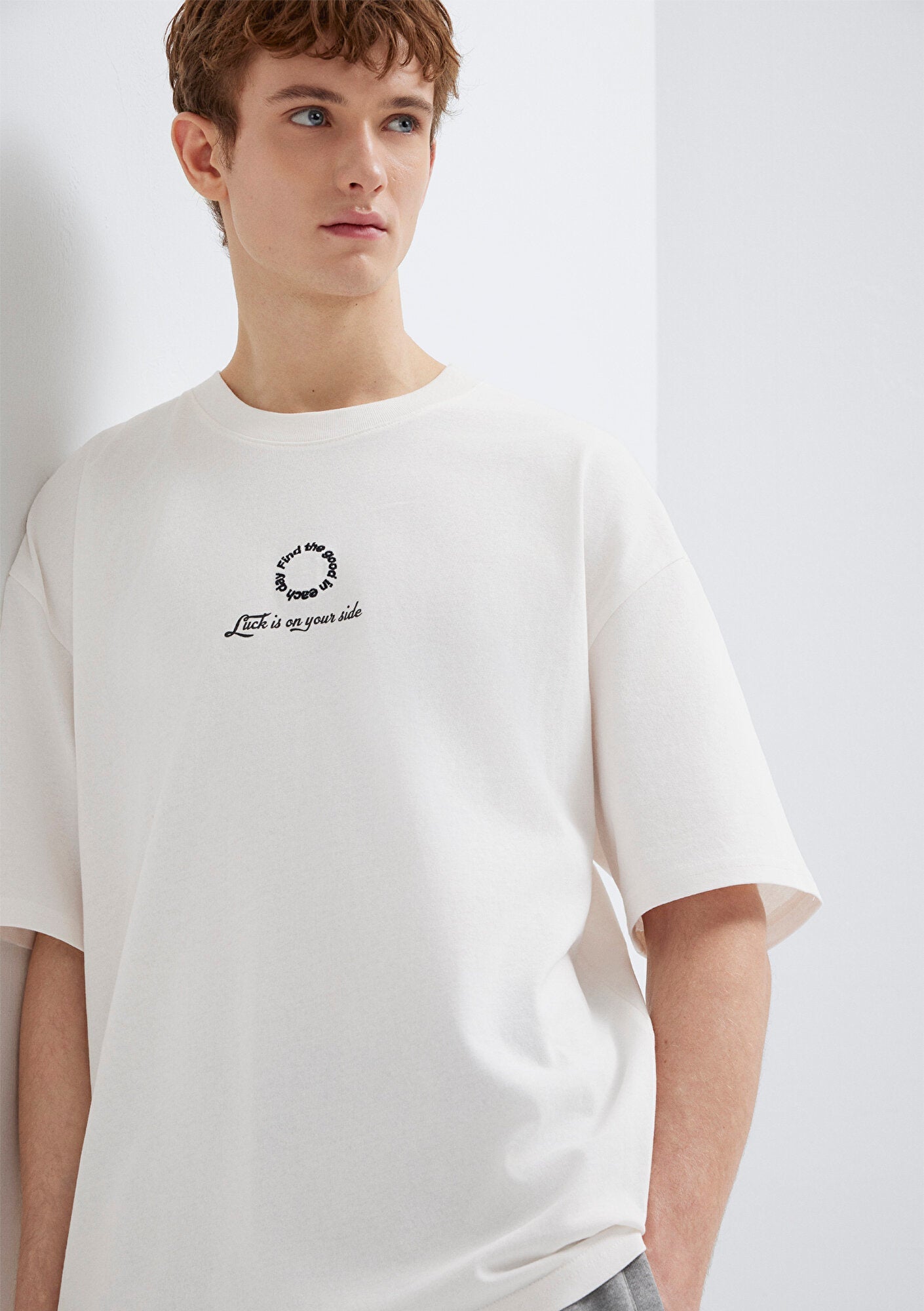 Luck Is On Your Side Printed White T-Shirt