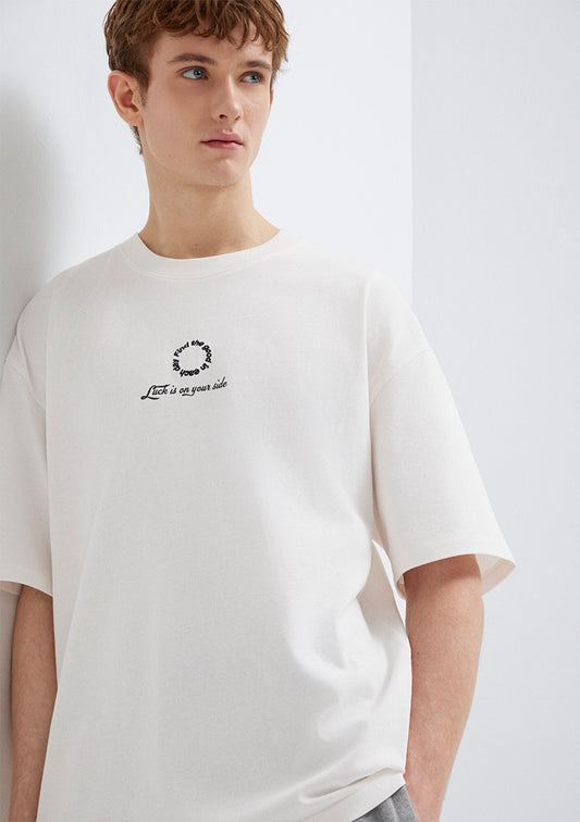 Luck Is On Your Side Printed White T-Shirt